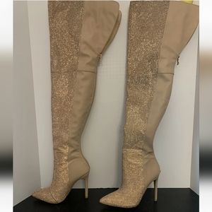 Thigh-high crystal boots